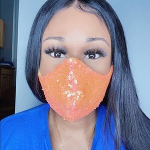 Orange Sequin Face Mask • Never Worn